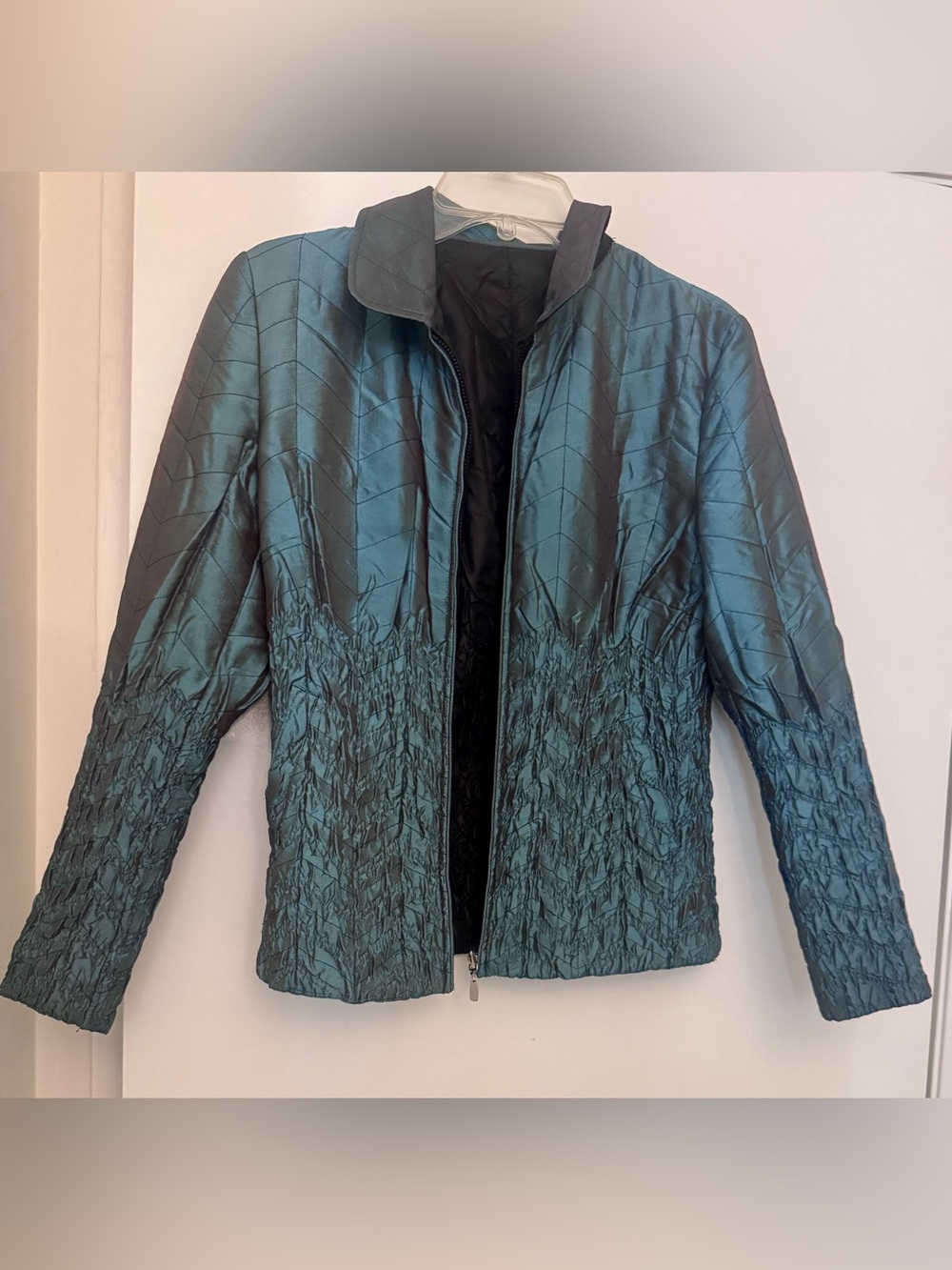 Women’s Teal Metallic  Zip-Front Jacket